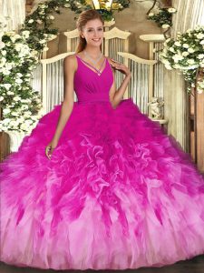 Multi-color V-neck Neckline Ruffles Quinceanera Gowns Sleeveless Backless