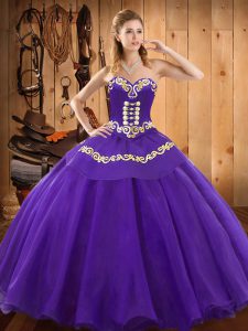 Fantastic Purple 15 Quinceanera Dress Military Ball and Sweet 16 and Quinceanera with Embroidery Sweetheart Sleeveless Lace Up