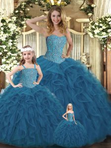 Eye-catching Sweetheart Sleeveless Lace Up Quinceanera Gown Teal Organza