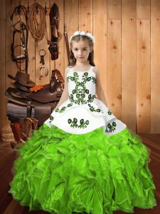 Lace Up Straps Embroidery and Ruffles Girls Pageant Dresses Organza Sleeveless
