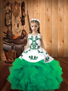 Turquoise Organza Lace Up High School Pageant Dress Sleeveless Floor Length Embroidery and Ruffles
