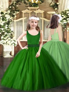 Attractive Dark Green Scoop Neckline Beading Glitz Pageant Dress Sleeveless Zipper