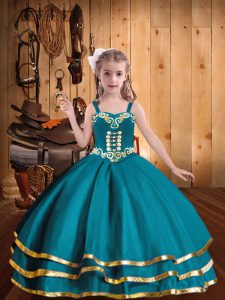 Fancy Sleeveless Embroidery and Ruffled Layers Lace Up Pageant Dresses