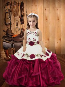 Red Sleeveless Organza Lace Up Child Pageant Dress for Sweet 16 and Quinceanera