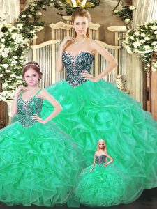 Fitting Floor Length Green Vestidos de Quinceanera Sweetheart Sleeveless Lace Up
