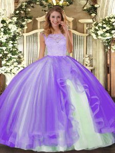 Fabulous Lavender Sleeveless Tulle Clasp Handle Military Ball Gown for Military Ball and Sweet 16 and Quinceanera
