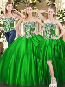 Custom Fit Sweetheart Sleeveless Tulle Quince Ball Gowns Beading Lace Up