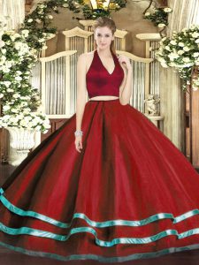 Vintage Wine Red Two Pieces Ruffled Layers Quinceanera Gown Zipper Tulle Sleeveless Floor Length