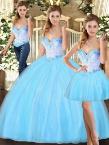 New Arrival Sweetheart Sleeveless Tulle Quinceanera Gown Beading Lace Up