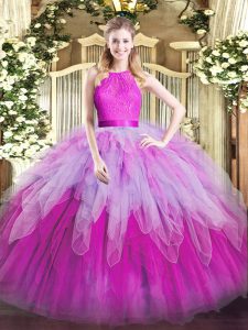 Multi-color Sleeveless Floor Length Ruffles Zipper Sweet 16 Dress