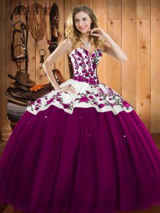 Fuchsia Sleeveless Embroidery Floor Length Ball Gown Prom Dress