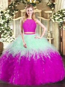 Captivating Tulle Scoop Sleeveless Zipper Ruffles 15th Birthday Dress in Multi-color