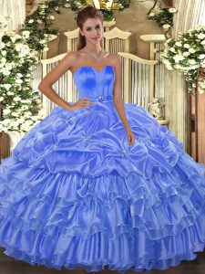 Luxury Baby Blue Lace Up Quince Ball Gowns Beading and Ruffled Layers Sleeveless Floor Length