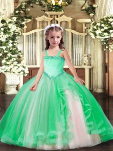 Custom Fit Straps Sleeveless Lace Up Pageant Dress for Womens Turquoise Tulle
