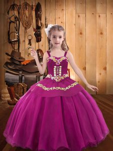 Floor Length Ball Gowns Sleeveless Fuchsia Evening Gowns Lace Up