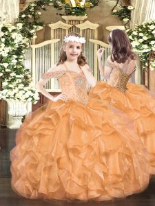 Discount Orange Sleeveless Beading and Ruffles Floor Length Pageant Dress for Teens