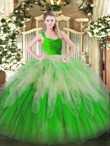 Multi-color Ball Gowns Lace and Ruffles Quince Ball Gowns Zipper Organza Sleeveless Floor Length