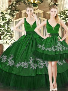 Gorgeous Floor Length Dark Green Sweet 16 Dress Straps Sleeveless Lace Up