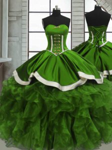 Fashionable Sleeveless Lace Up Floor Length Beading and Ruffles and Ruching Quinceanera Gown