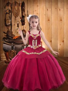 Adorable Red Ball Gowns Embroidery Evening Gowns Lace Up Organza Sleeveless Floor Length