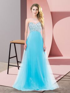 Beading Dama Dress for Quinceanera Aqua Blue Lace Up Sleeveless Floor Length
