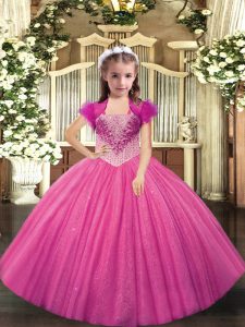 Excellent Sleeveless Beading Lace Up Girls Pageant Dresses