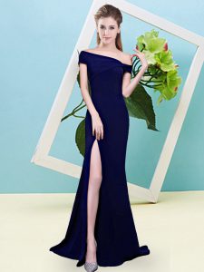 Ruching Dama Dress Royal Blue Zipper Sleeveless Floor Length