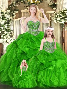 Floor Length Green Sweet 16 Dress Sweetheart Sleeveless Lace Up