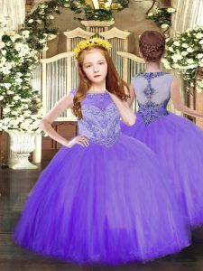 Lovely Lavender Scoop Zipper Beading Pageant Gowns For Girls Sleeveless