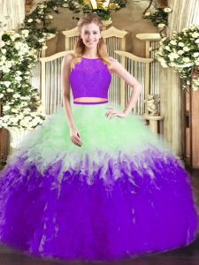 Multi-color Zipper Quinceanera Dresses Ruffles Sleeveless Floor Length