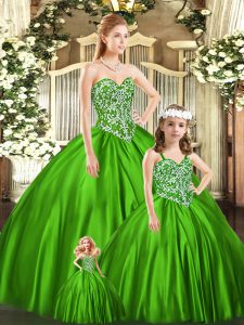 Fantastic Beading Quinceanera Gown Green Lace Up Sleeveless Floor Length