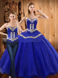 Sophisticated Blue Sleeveless Tulle Lace Up Sweet 16 Dress for Military Ball and Sweet 16 and Quinceanera