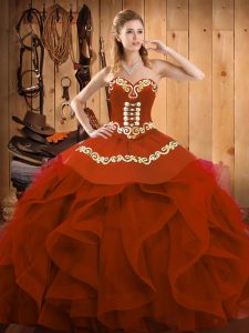 Hot Sale Sweetheart Sleeveless Lace Up Sweet 16 Dress Rust Red Organza