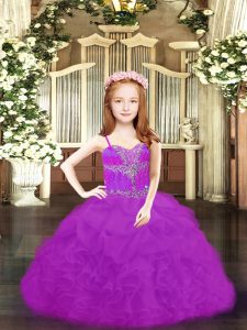 Fuchsia and Purple Sleeveless Floor Length Beading and Ruffles and Pick Ups Lace Up Pageant Dress Wholesale