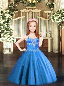 Sweet Beading High School Pageant Dress Baby Blue Lace Up Sleeveless Floor Length