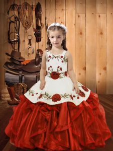 Red Straps Lace Up Ruffles Pageant Dress Toddler Sleeveless