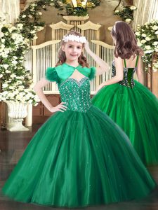 Sleeveless Lace Up Floor Length Beading Little Girl Pageant Dress