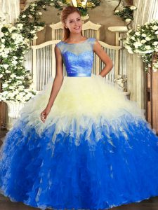 Edgy Sleeveless Backless Floor Length Lace and Ruffles Sweet 16 Quinceanera Dress
