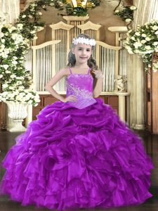 Beauteous Purple Sleeveless Organza Lace Up Pageant Dress for Party and Sweet 16 and Quinceanera and Wedding Party