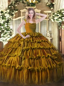 Perfect Brown Sleeveless Organza Zipper Party Dress Wholesale for Military Ball and Sweet 16 and Quinceanera