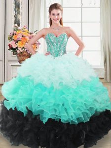 Lovely Beading and Ruffled Layers Sweet 16 Dress Multi-color Lace Up Sleeveless Floor Length