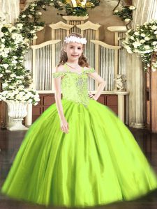 On Sale Yellow Green Off The Shoulder Lace Up Beading Pageant Dress for Teens Sleeveless