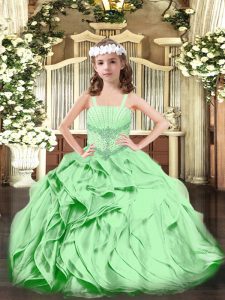 Straps Sleeveless Organza Little Girl Pageant Gowns Beading and Ruffles Lace Up
