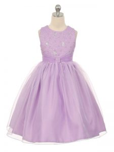 Lavender Sleeveless Beading Knee Length Child Pageant Dress