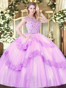 Clearance Bateau Sleeveless Tulle Quinceanera Gown Beading and Appliques Zipper