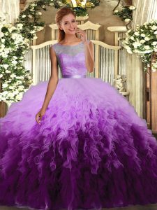 New Arrival Floor Length Multi-color Sweet 16 Quinceanera Dress Tulle Sleeveless Beading and Appliques and Ruffles