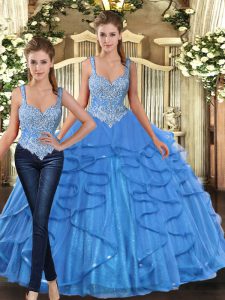 Fashion Sleeveless Lace Up Floor Length Beading and Ruffles Ball Gown Prom Dress
