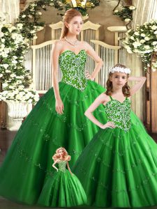 Noble Floor Length Green Quinceanera Dress Tulle Sleeveless Beading