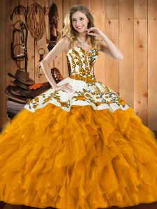 Superior Floor Length Ball Gowns Sleeveless Gold Quince Ball Gowns Lace Up