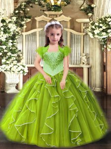 Elegant Yellow Green Straps Neckline Beading and Ruffles Kids Pageant Dress Sleeveless Lace Up